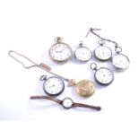 Seven pocket watches and a wristwatch, (8).