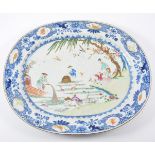 Late 19th Century Chinese oval platter, polychrome, decorated with fishermen near the shore,