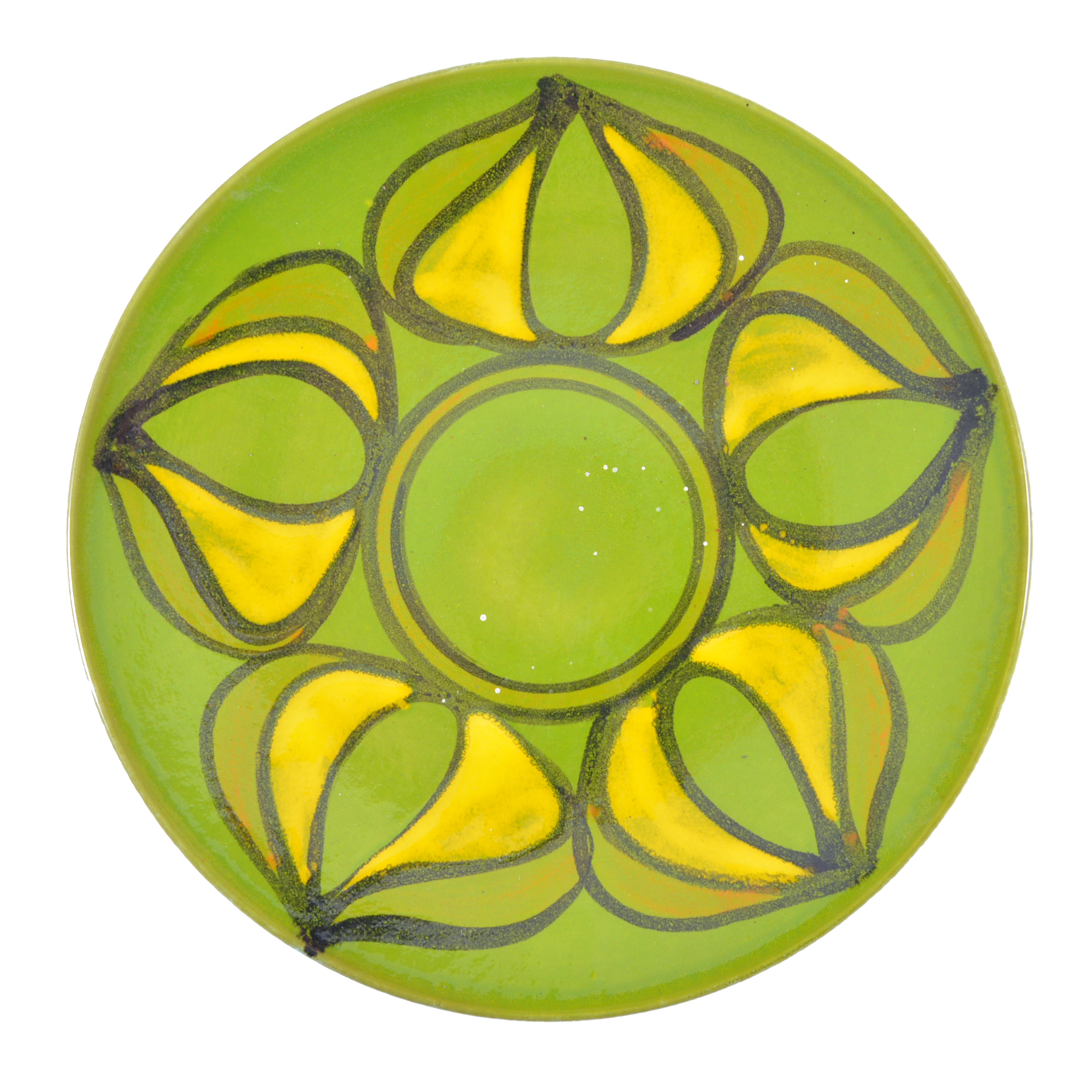 Poole Pottery, a Delphis charger, green ground with yellow bud design, pottery backstamp, 35cm diam. - Image 2 of 2