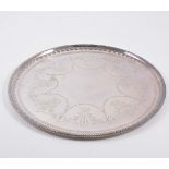 Circular silver tray, engraved decoration, by James Dixon & Sons, Sheffield 1969, 26cm, 17.5oz.