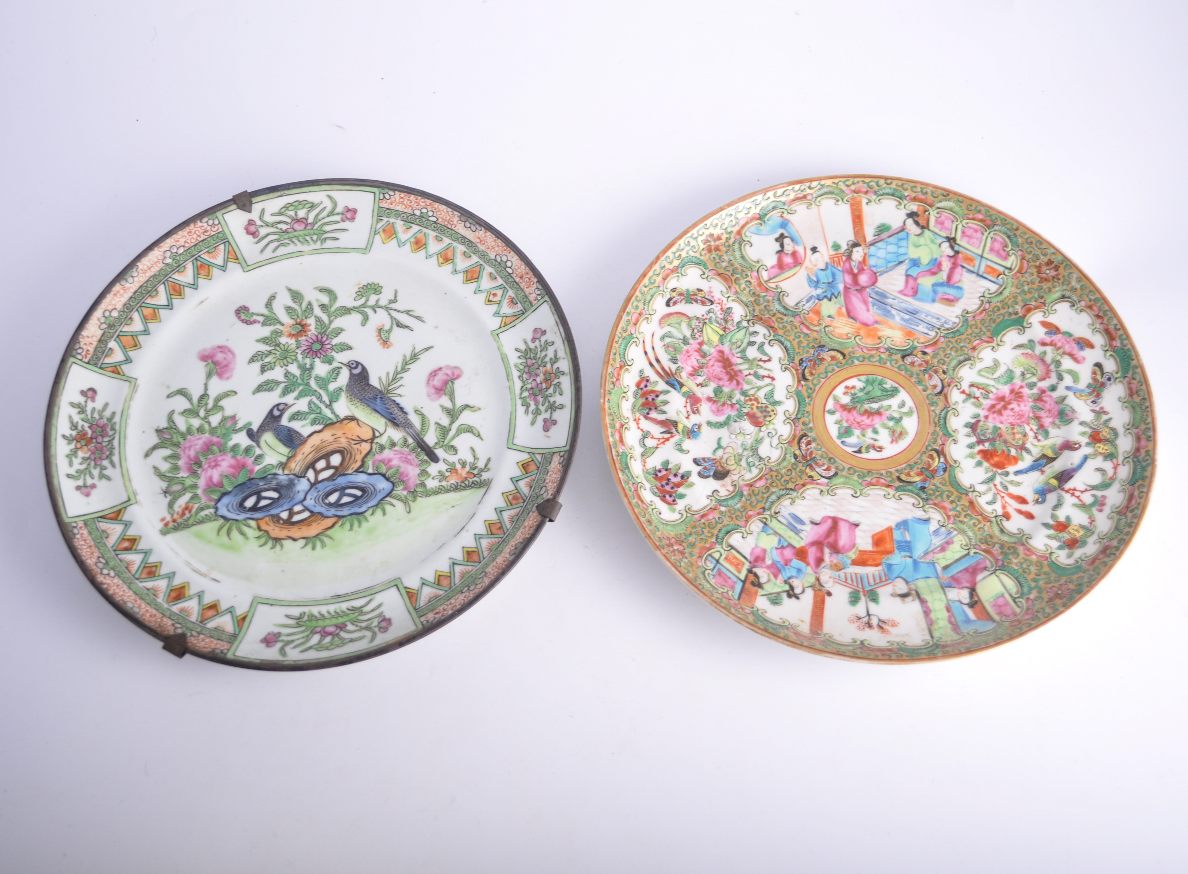 Canton plate, alternating reserves with figurative scenes, birds and flowers,