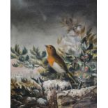 Tom Hold, Poor Robin, oil on canvas, signed, 30cm x 24cm.