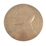 A brass portrait plaque, Jozef Pilsudski, Marazalek, after Aumiller, diameter 36cm.