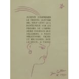 After Jean Cocteau, a frontis piece, visible, 28cm x 21cm.