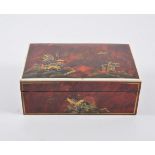 A tortoiseshell and cedar lined cigarette box, enamelled and decorated with Eastern scenes,