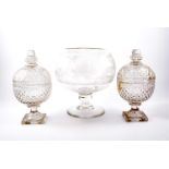 Victorian glassware, including lidded pots, ale glasses, large pedestal bowl etc, (12).