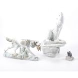 Lladro figure of a Polar bear and a dog with gamebird, along with a Copenhagen figure of a mouse,