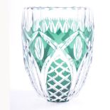 Val Saint Lambert, a green over colourless cut glass vase 16.5cm high, signed on base.