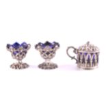 An early Victorian Gothic Revival silver three piece cruet, by Henry Wilkinson & Co, Sheffield 1838,