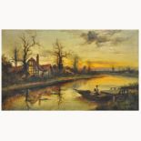 A. H. Cole, River scene at dusk, signed, oil on relined canvas, 75 x 125cm.