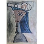 Follower of Pablo Picasso, face in profile, bears signature, gouache, 30cm x 21cm.