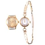 Omega - Two Lady's wrist watches, a Ladymatic with champagne baton dial,