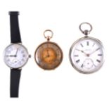 A vintage wrist watch and two pocket watches,