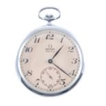 Omega - A chrome plated open face pocket watch,