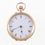 A yellow metal open face fob watch, 30mm white enamel dial with a Roman numeral chapter ring,