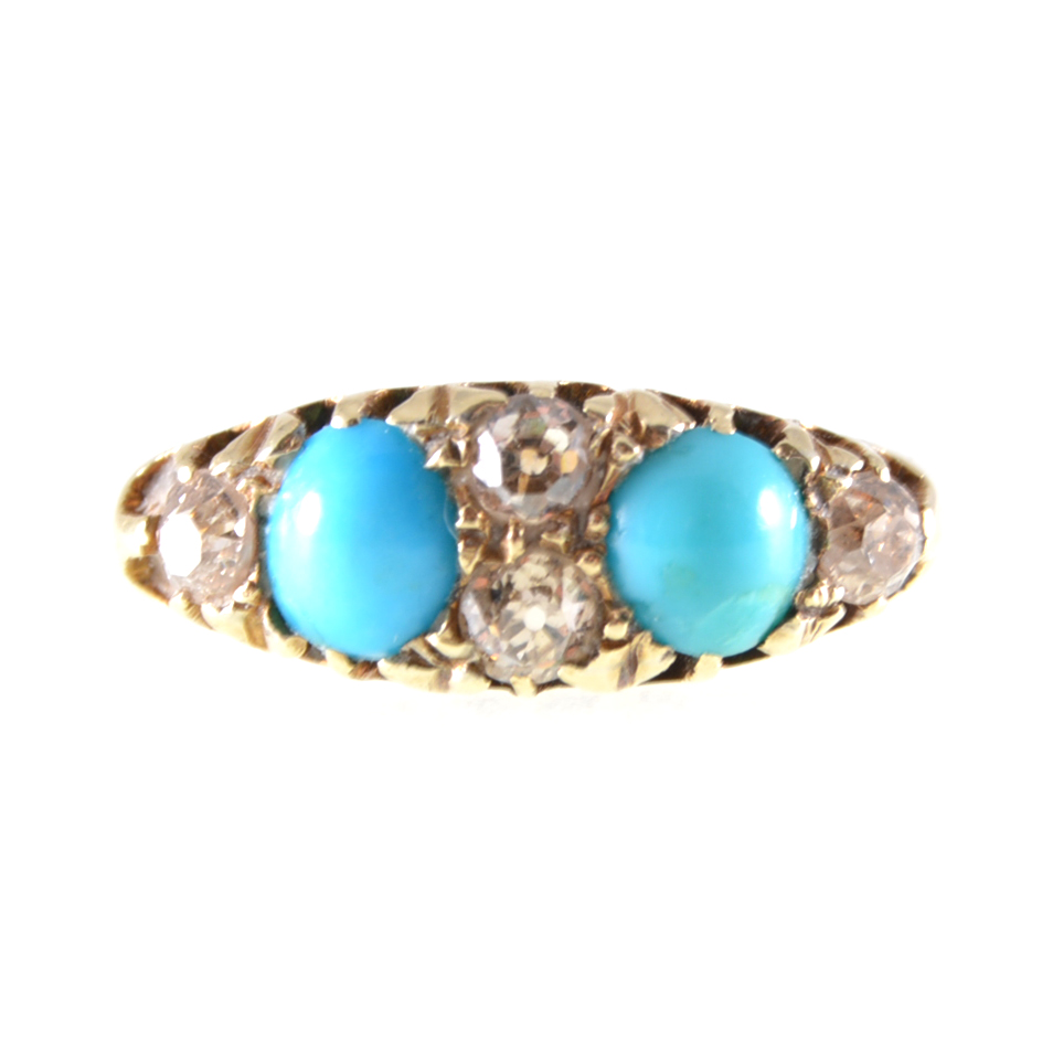 A turquoise and diamond half hoop ring,