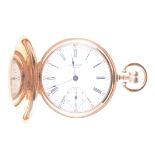 A 9 carat yellow gold full-hunter pocket watch, the white enamel dial named "Waltham U.S.A.