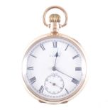 A 9 carat yellow gold open face pocket watch, the white enamel dial named "Elgin",