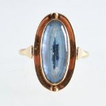 A blue topaz dress ring, the oval mixed cut stone 16.5mm x 7.