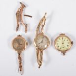 Three vintage wrist watches, all lady's, 9 carat yellow gold cases, one with an expanding bracelet,