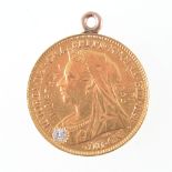 A Half Sovereign pendant, Victoria Veiled Head 1897,