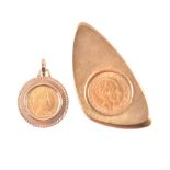 A coin pendant and a coin brooch,