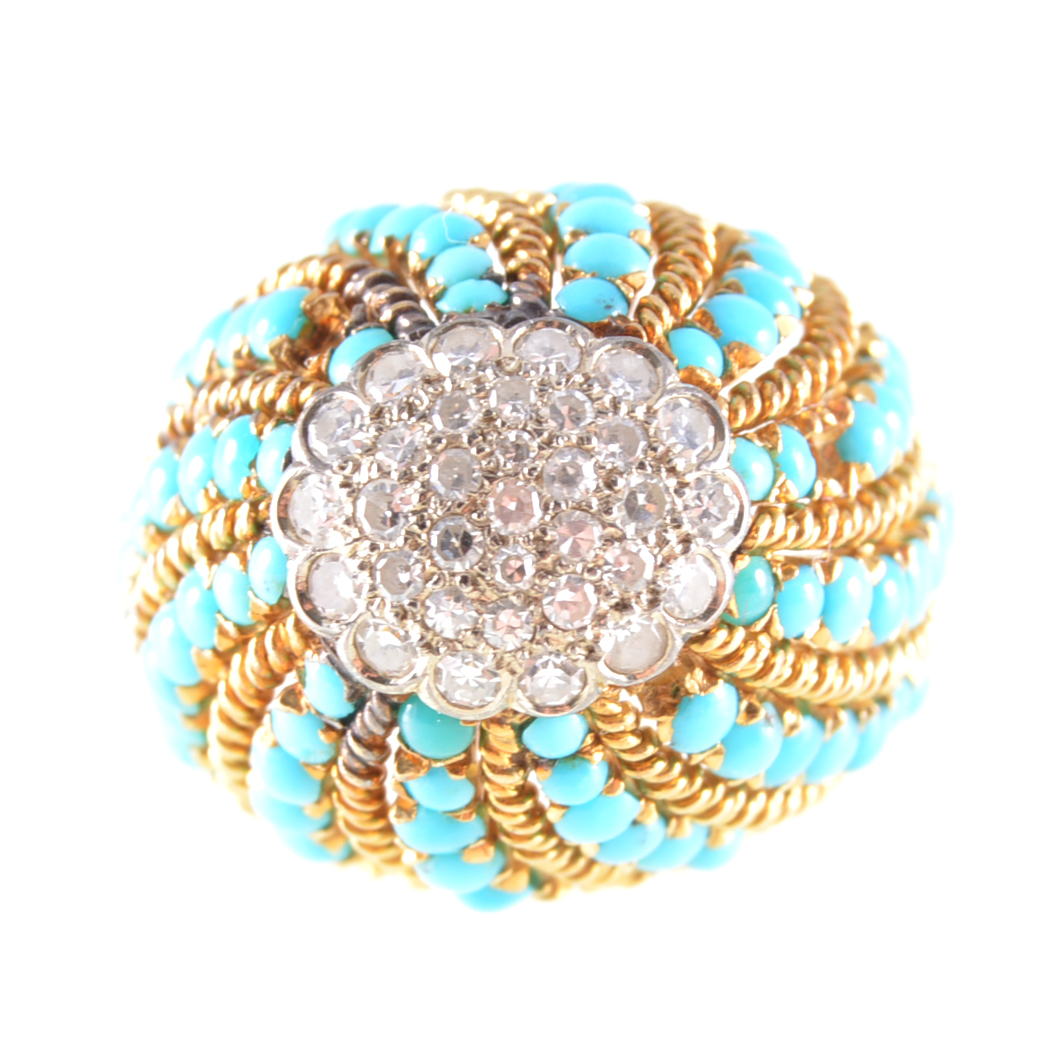 A turquoise and diamond cocktail ring,