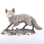 Filled silver model of an alert fox, Birmingham 1991, naturalistically modelled, 10cm.