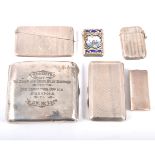 Silver visiting card case, Birmingham 1919, engine-turned with monogram, 8.