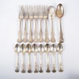 A set of Victorian silver table forks, Kings pattern,