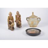 Pot lid, Staffordshire pulpit, pair of Oriental figures, Japanese figures,