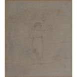 Circle of Maria Spilsbury, a young girl holding a basket in woodland, pencil on paper, unsigned,