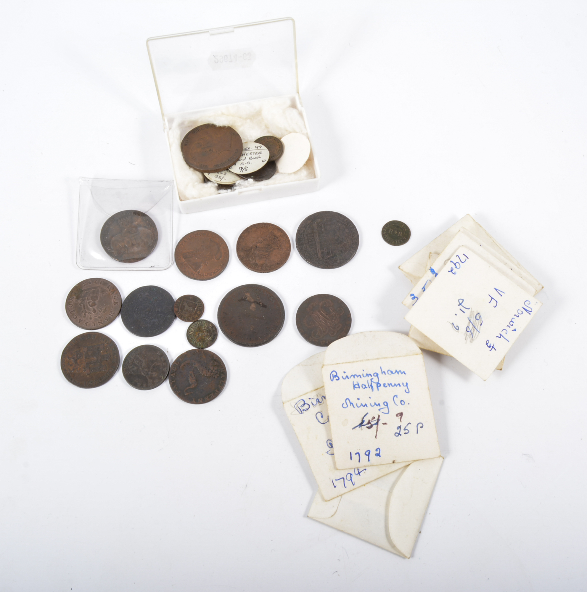 Coins and Tokens: Small collection of copper trade tokens,