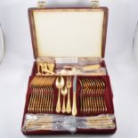 Twelve place canteen of gold-plated cutlery, SBS Bestecke, Solingen, Rococo pattern,