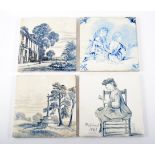 Collection of Victorian painted tiles, several dated 1860s, 15cm x 15cm.