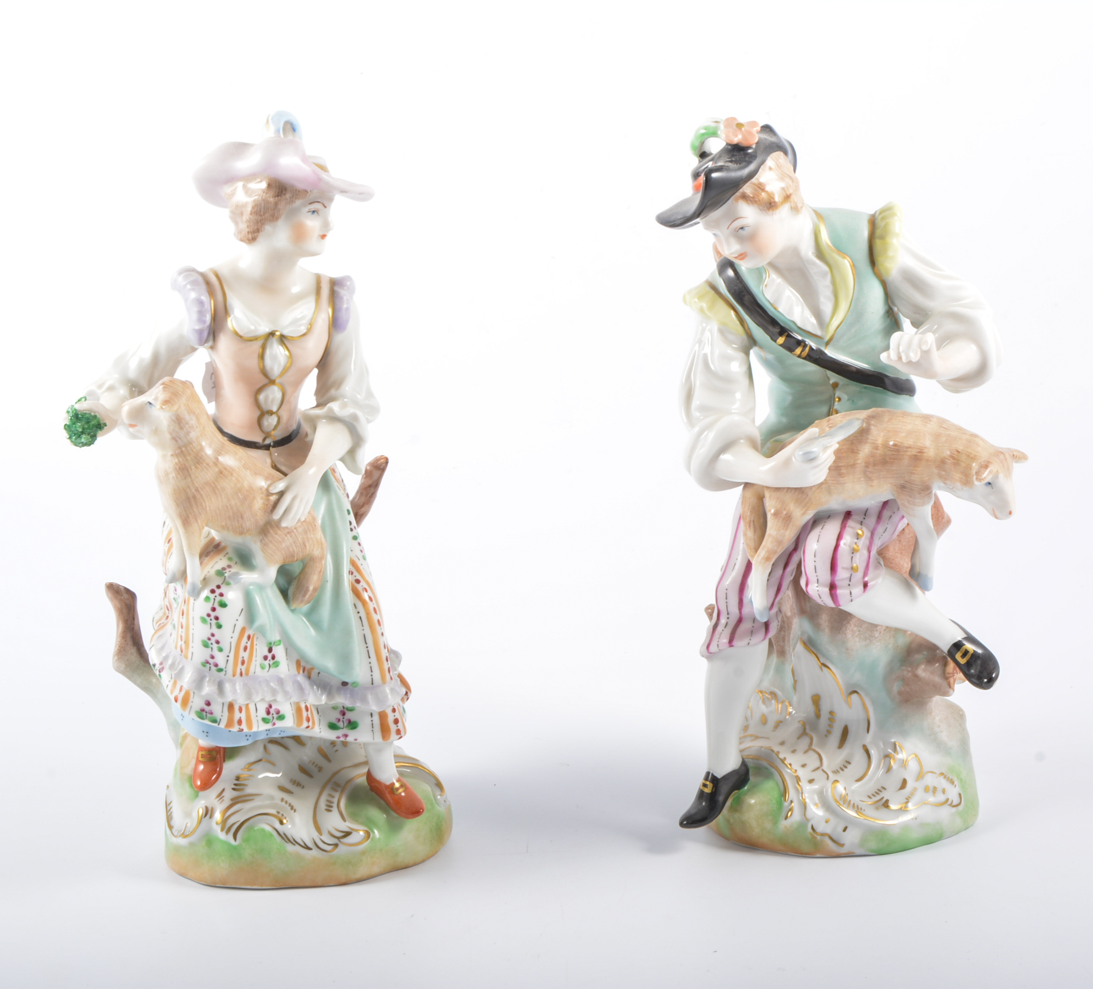 Pair of Dresden figures, Shepherd and Shepherdess, 21cm.