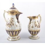 Chamberlains Worcester wrythen moulded jug, with lid,
