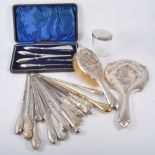 A collection of fourteen button hooks, all silver coloured handles, some hallmarked,