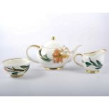 Susie Cooper tea set, Tiger Lily pattern, consisting of teapot, six cups, saucers and side , plates,