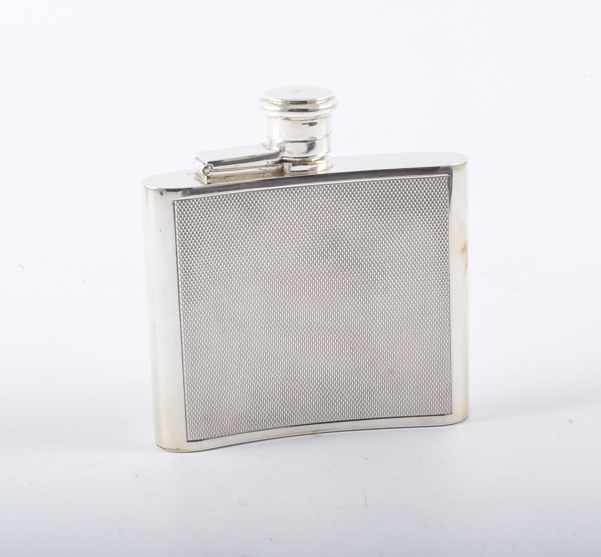 Silver hip flask, London 1967, engine turned,