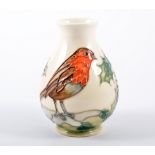 Moorcroft Pottery 'Robin and Holly' vase, circa 1990, 13cm high.