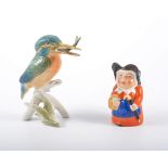 A small Royal Worcester Mrs Toby jug, 2841, 9cm and a Karl Ens model kingfisher, 13cm, (2).