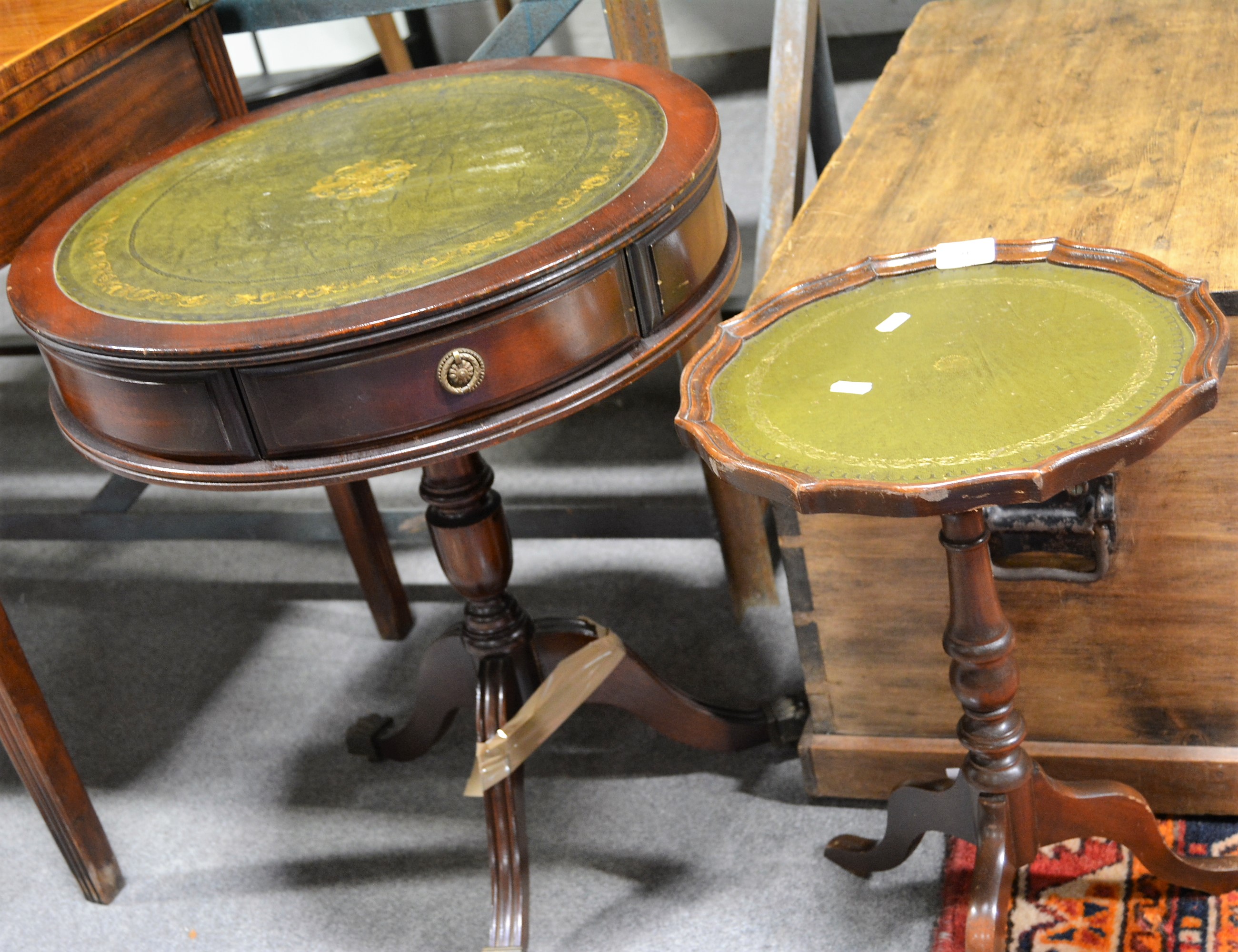 Reproduction drum top occasional table, and a wine table.