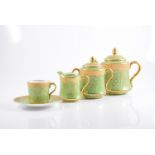 Coalport green and gold coffee set,