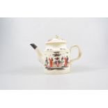 A Creamware teapot, late 18th Century, painted decoration in the manner of William Greatbatch,