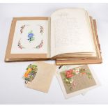 Victorian scrapbook with sketches and cut-outs, poems and text.