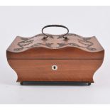 Continental satinwood casket shaped box, nail end decoration,