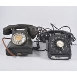 Two vintage telephones, glovebox and radio,