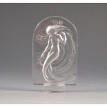 Lalique Crystal cachet, 'Naiade' design arched form, designed with a mermaid, circular plinth,