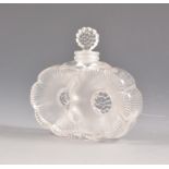 Lalique Crystal perfume bottle, 'Deux Fleur', moulded and frosted, moulded as two flowers,